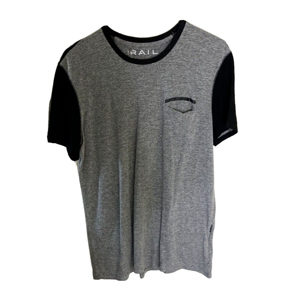 The Rail T Shirt, Gray, Short Sleeve, Pocket Stretch Round Neck, Black Accent, L